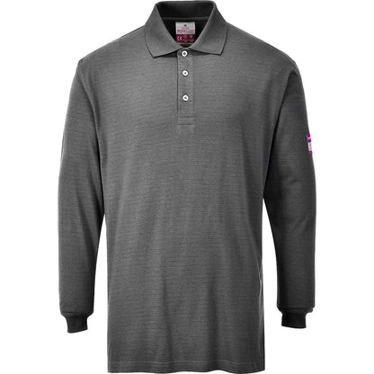 Portwest FR10GRRS -  sz S Flame Resistant Anti-Static Long Sleeve Polo Shirt - Grey