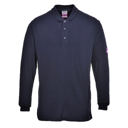 Portwest FR10NARXXL -  sz 2XL Flame Resistant Anti-Static Long Sleeve Polo Shirt - Navy