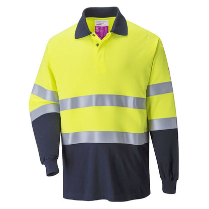 Portwest FR74 Flame Resistant Anti-Static Two Tone Polo Shirt workwear - Yellow/Navy