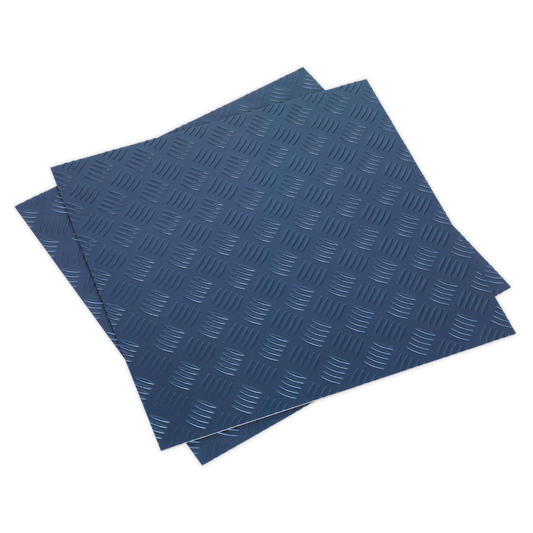 SEALEY - FT1B Vinyl Floor Tile with Peel & Stick Backing - Blue Treadplate Pack of 16