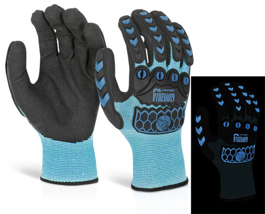 BEESWIFT GLOVEZILLA GLOW IN THE DARK FOAM NITRILE COATED GLOVES BLUE XXL