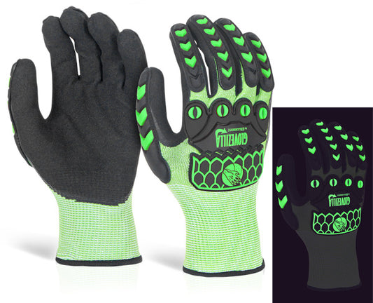 BEESWIFT GLOVEZILLA GLOW IN THE DARK FOAM NITRILE COATED GLOVES GREEN XXL