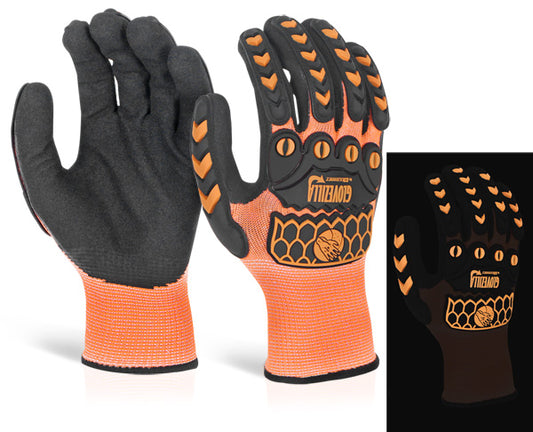 BEESWIFT GLOVEZILLA GLOW IN THE DARK FOAM NITRILE COATED GLOVES ORANGE M