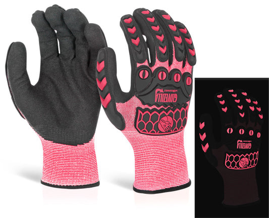 BEESWIFT GLOVEZILLA GLOW IN THE DARK FOAM NITRILE COATED GLOVES PINK XXL