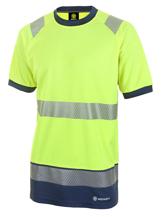 BEESWIFT DELTIC HI-VIS TWO-TONE SHORT SLEEVE T-SHIRT SATURN YELLOW / NAVY 4XL