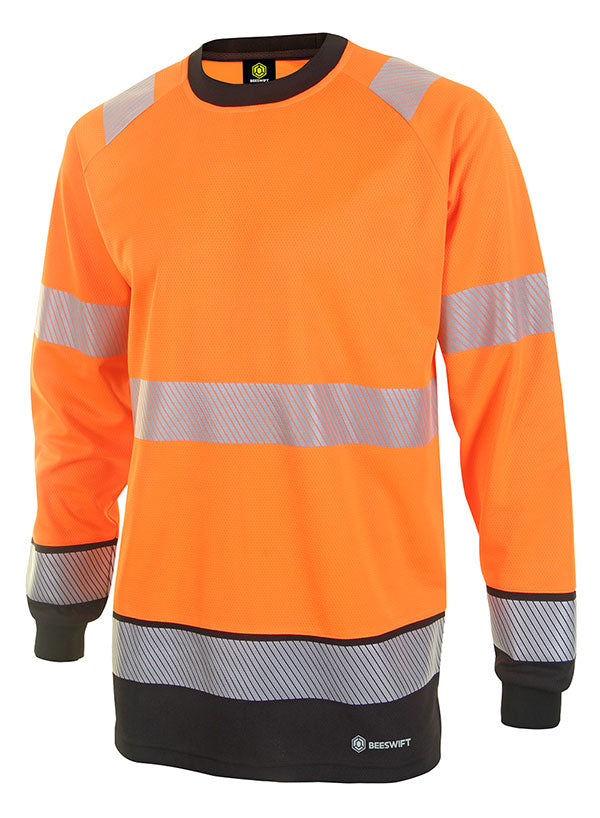 BEESWIFT DELTIC HI-VIS TWO-TONE LONG SLEEVE T-SHIRT ORANGE / BLACK 3XL