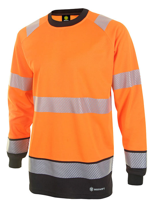 BEESWIFT DELTIC HI-VIS TWO-TONE LONG SLEEVE T-SHIRT ORANGE / BLACK S
