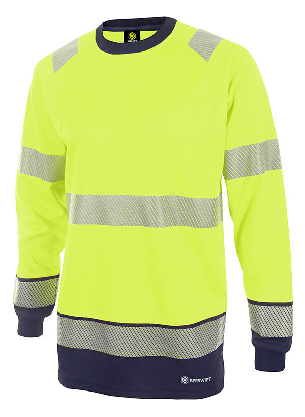 BEESWIFT DELTIC HI-VIS TWO-TONE LONG SLEEVE T-SHIRT SATURN YELLOW / NAVY XXL