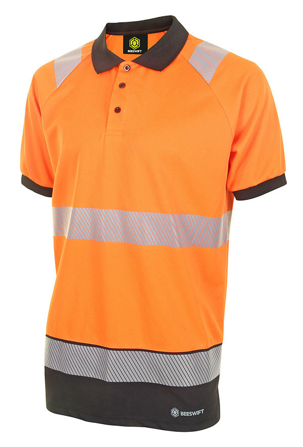 BEESWIFT DELTIC HI-VIS TWO TONE SHORT SLEEVE POLO SHIRT ORANGE / BLACK 3XL