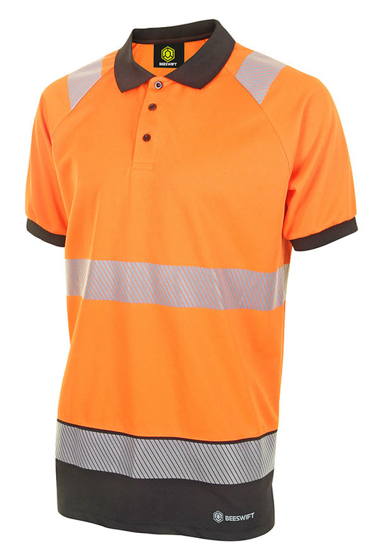 BEESWIFT DELTIC HI-VIS TWO TONE SHORT SLEEVE POLO SHIRT ORANGE / BLACK M