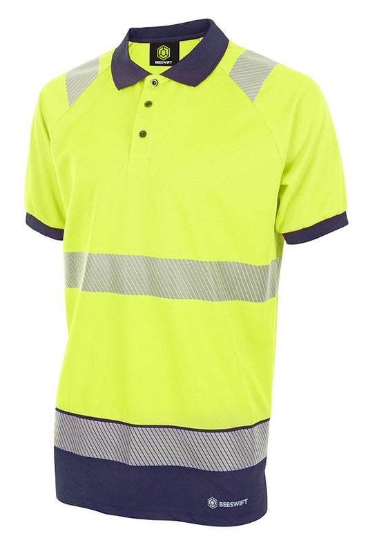 BEESWIFT DELTIC HI-VIS TWO TONE SHORT SLEEVE POLO SHIRT SATURN YELLOW / NAVY M