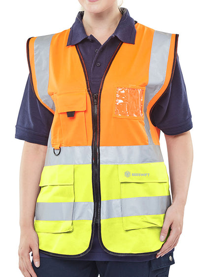 BEESWIFT HI-VIS TWO TONE EXECUTIVE ID VEST ORANGE / SATURN YELLOW 3XL