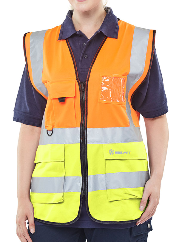 BEESWIFT HI-VIS TWO TONE EXECUTIVE ID VEST ORANGE / SATURN YELLOW XS