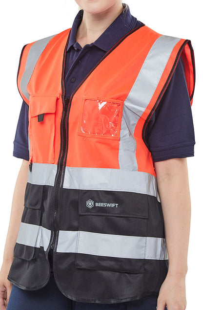 BEESWIFT HI-VIS TWO TONE EXECUTIVE ID VEST RED/BLACK S