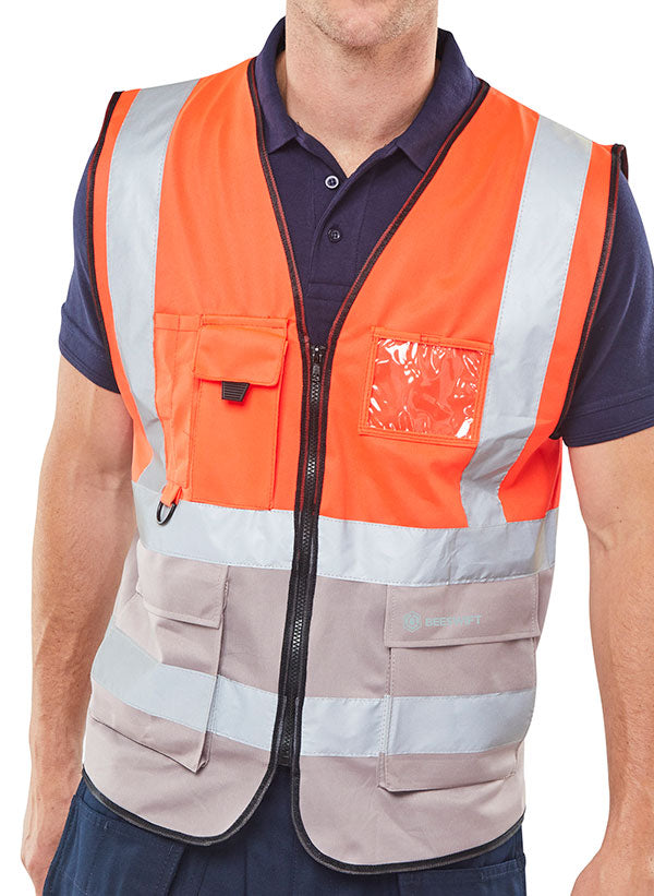 BEESWIFT HI-VIS TWO TONE EXECUTIVE ID VEST RED/GREY XXXL