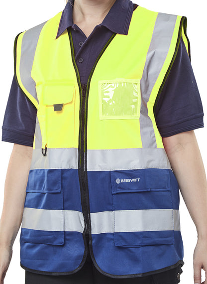 BEESWIFT HI-VIS TWO TONE EXECUTIVE ID VEST SATURN YELLOW / NAVY L