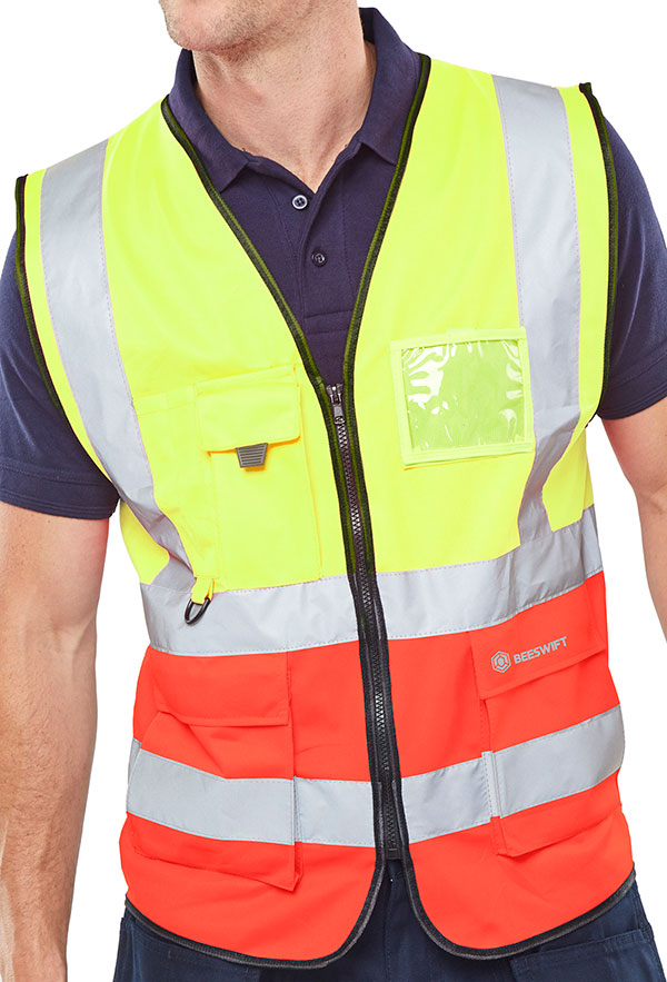 Beeswift - TWO TONE EXECUTIVE WAISTCOAT SAT YELLOW/RED MED - Hi Vis