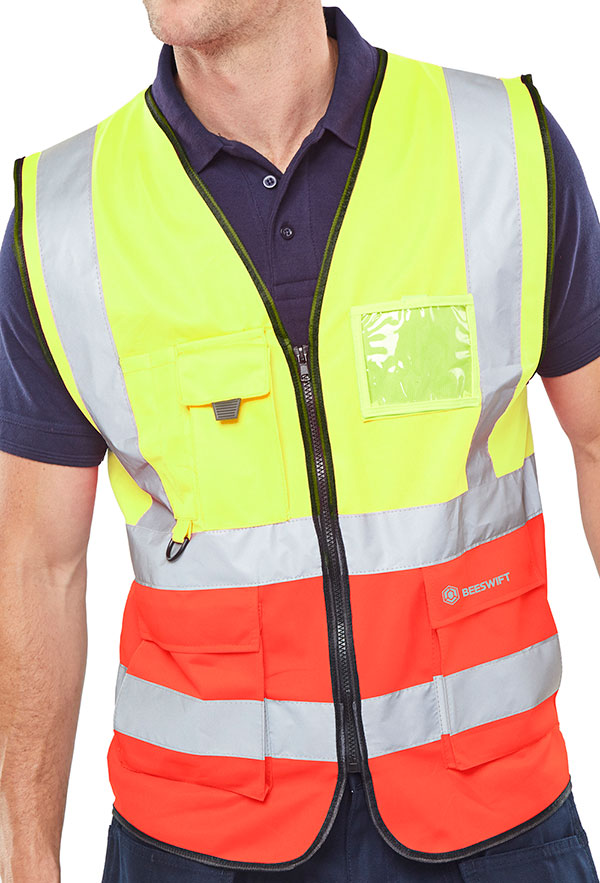 BEESWIFT HI-VIS TWO TONE EXECUTIVE ID VEST SATURNYELLOW/RED XS