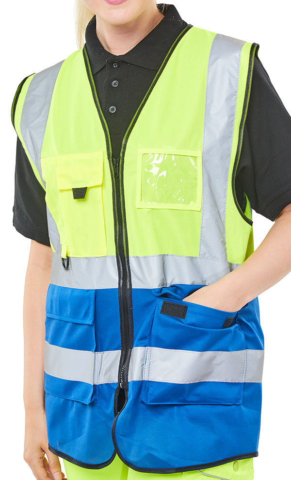 BEESWIFT HI-VIS TWO TONE EXECUTIVE ID VEST SATURN YELLOW / ROYAL XS