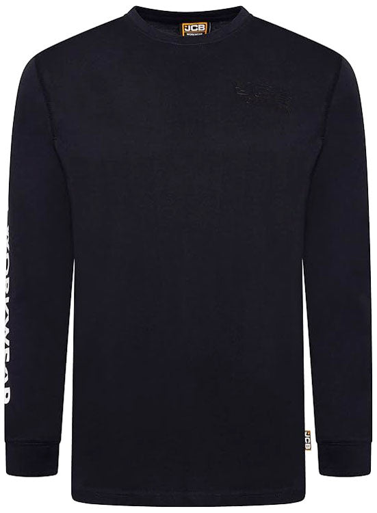 JCB WORKWEAR BANNER LONG SLEEVE T-SHIRT NAVY BLUE GREY | ALL SIZES