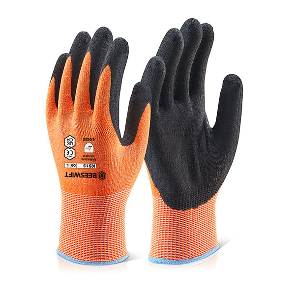 BEESWIFT KUTSTOP MICRO FOAM NITRILE AMBER CUT LEVEL 3 GLOVES  AMBER M