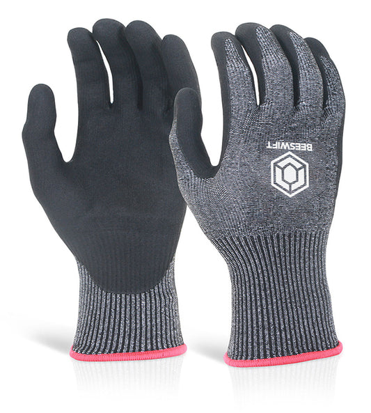 BEESWIFT MICRO FOAM NITRILE CUT LEVEL 5 GLOVES BLACK M