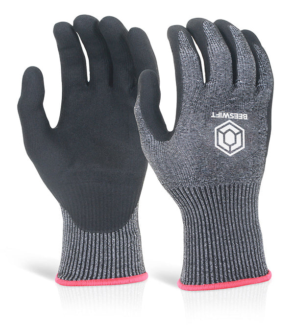BEESWIFT MICRO FOAM NITRILE CUT LEVEL 5 GLOVES BLACK S