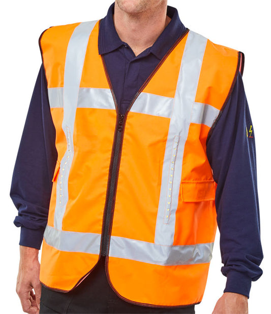 Light-Vest - LIGHT VEST SAFETY BASIC FRONT Or BACK LIGHT C/W POCKETS ORANGE L/XL Hi Vis