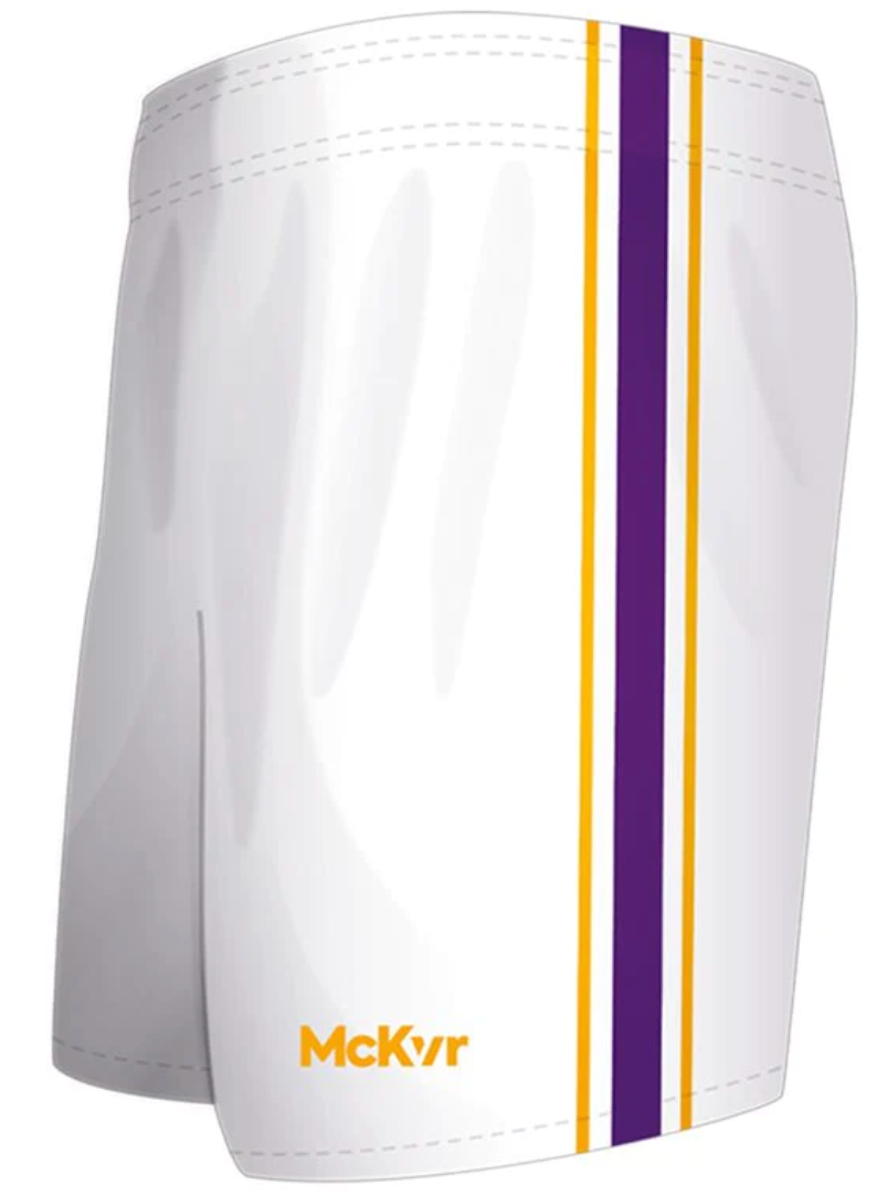 McKeever Core 22 Youth GAA Shorts - 20" - White/Purple/Gold