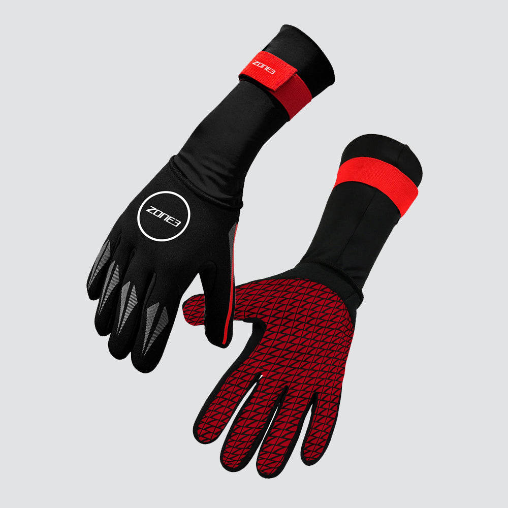 Zone3 Neoprene Swim Gloves Black/Red Large