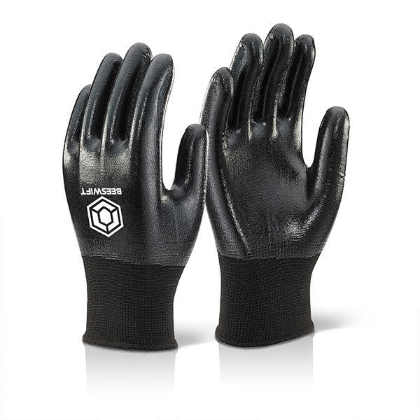 BEESWIFT NITRILE FULLY COATED POLYESTER GLOVES BLACK L