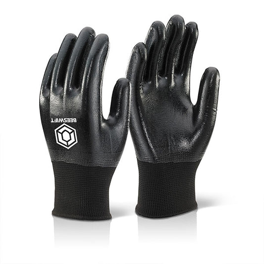 BEESWIFT NITRILE FULLY COATED POLYESTER GLOVES BLACK L