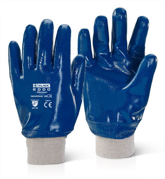 BEESWIFT NITRILE KNITTED WRIST FULLY COATED HEAVY WEIGHT GLOVES BLUE 10