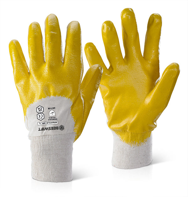 BEESWIFT NITRILE KNITTED WRIST PALM COATED LIGHT WEIGHT GLOVES YELLOW 10