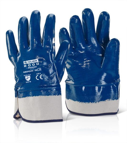 BEESWIFT NITRILE SAFETY CUFF FULLY COATED HEAVY WEIGHT GLOVES BLUE 09