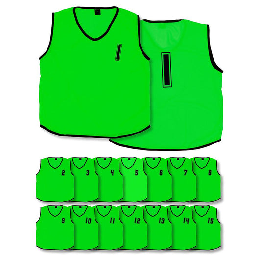 (Pack of 15) Mesh Numbered 1 - 15 Training Bibs (Youths, Adult) Green Adult