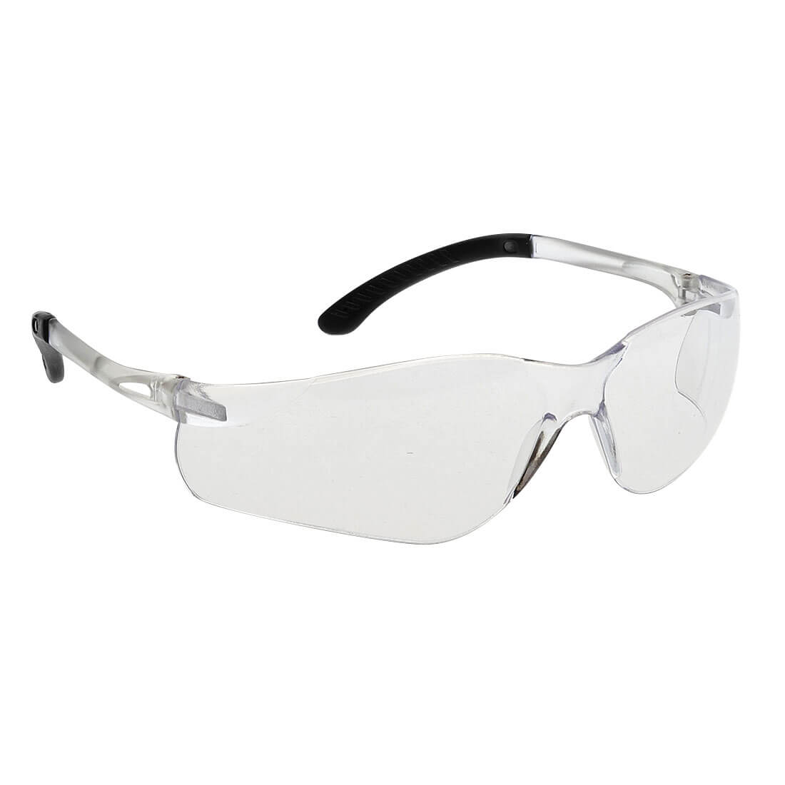 Portwest PW38 - Clear Lens Black Frame Safety Glasses Pan View CE certified
