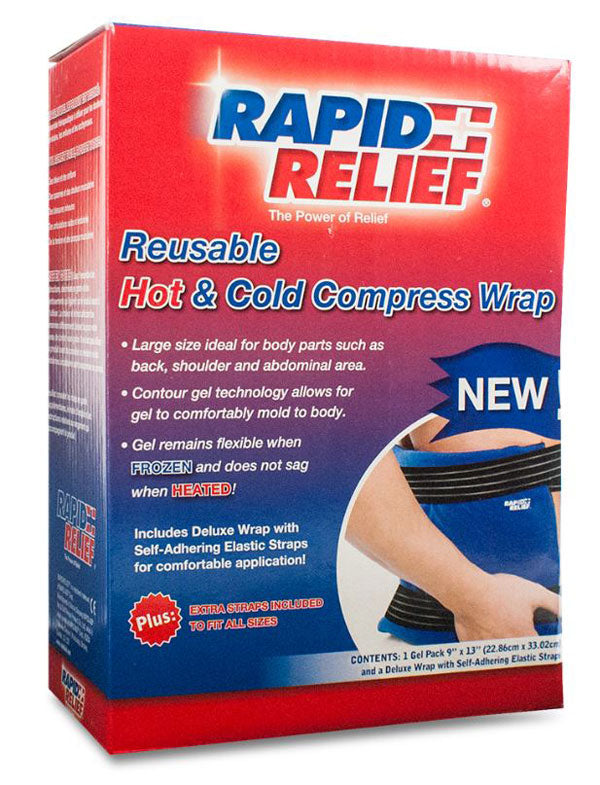RAPID RELIEF DELUXE REUSABLE HOT/COLD COMPRESS WRAP 9"X 13" BLUE 13"