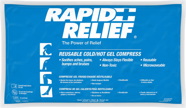 RAPID RELIEF REUSABLE HOT/COLD GEL COMPRESS 5"X 9" WHITE 9"