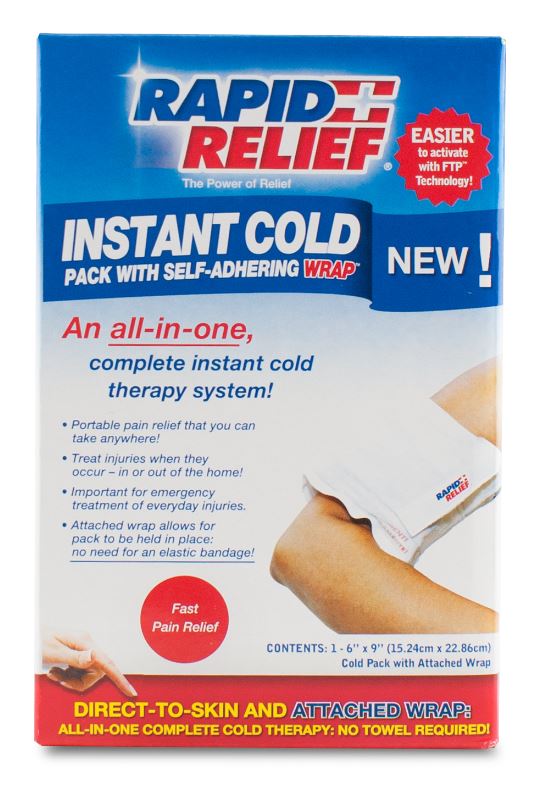 RAPID RELIEF INSTANT COLD PACK WITH SELF ADHERING WRAP 5"X9" WHITE 9"
