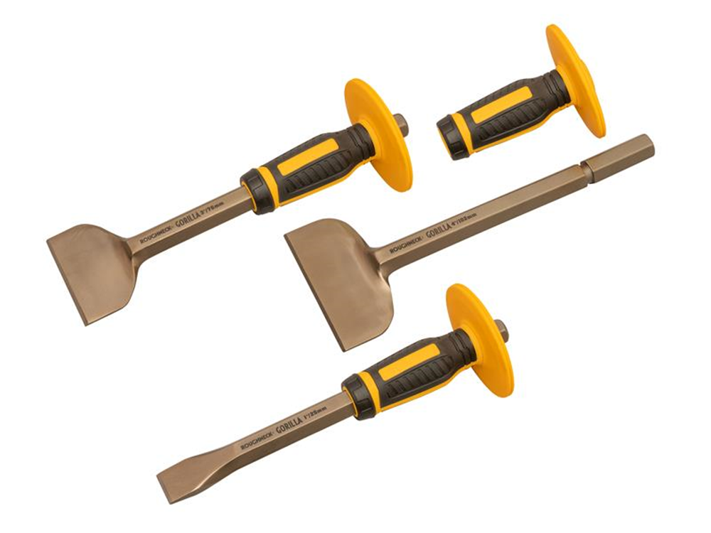 Roughneck ROU31933 Bolster & Chisel Set with Non-Slip Guards, 3 Piece |