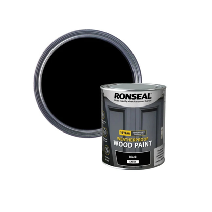 Ronseal 38786 10 Year Weatherproof Wood Paint Black Satin 750ml