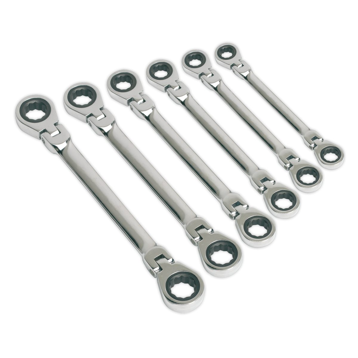 SEALEY - S0806 Flexi-Head Double End Ratchet Ring Spanner Set 6pc Metric