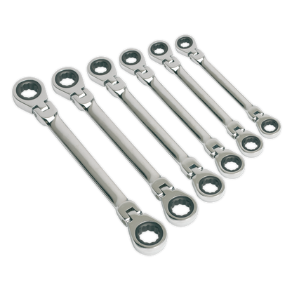 SEALEY - S0806 Flexi-Head Double End Ratchet Ring Spanner Set 6pc Metric