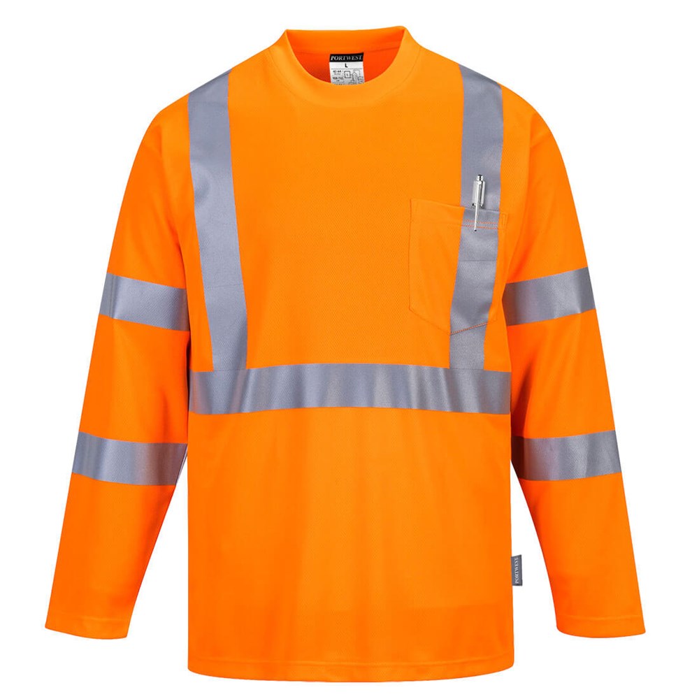 Portwest S191ORRS -  sz S Hi-Vis Long Sleeve Pocket T-Shirt  - Orange