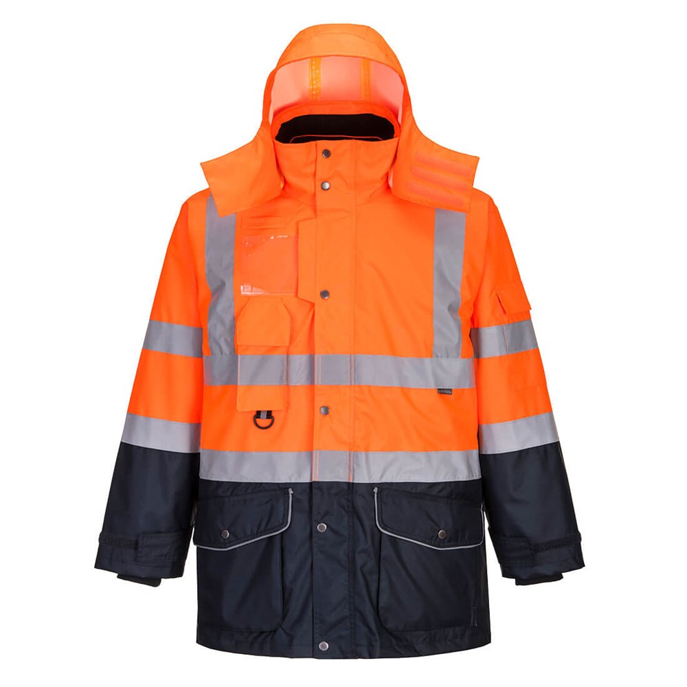 Portwest S426ONRXXXL -  sz 3XL Hi-Vis 7-in-1 Contrast Traffic Jacket - Orange/Navy