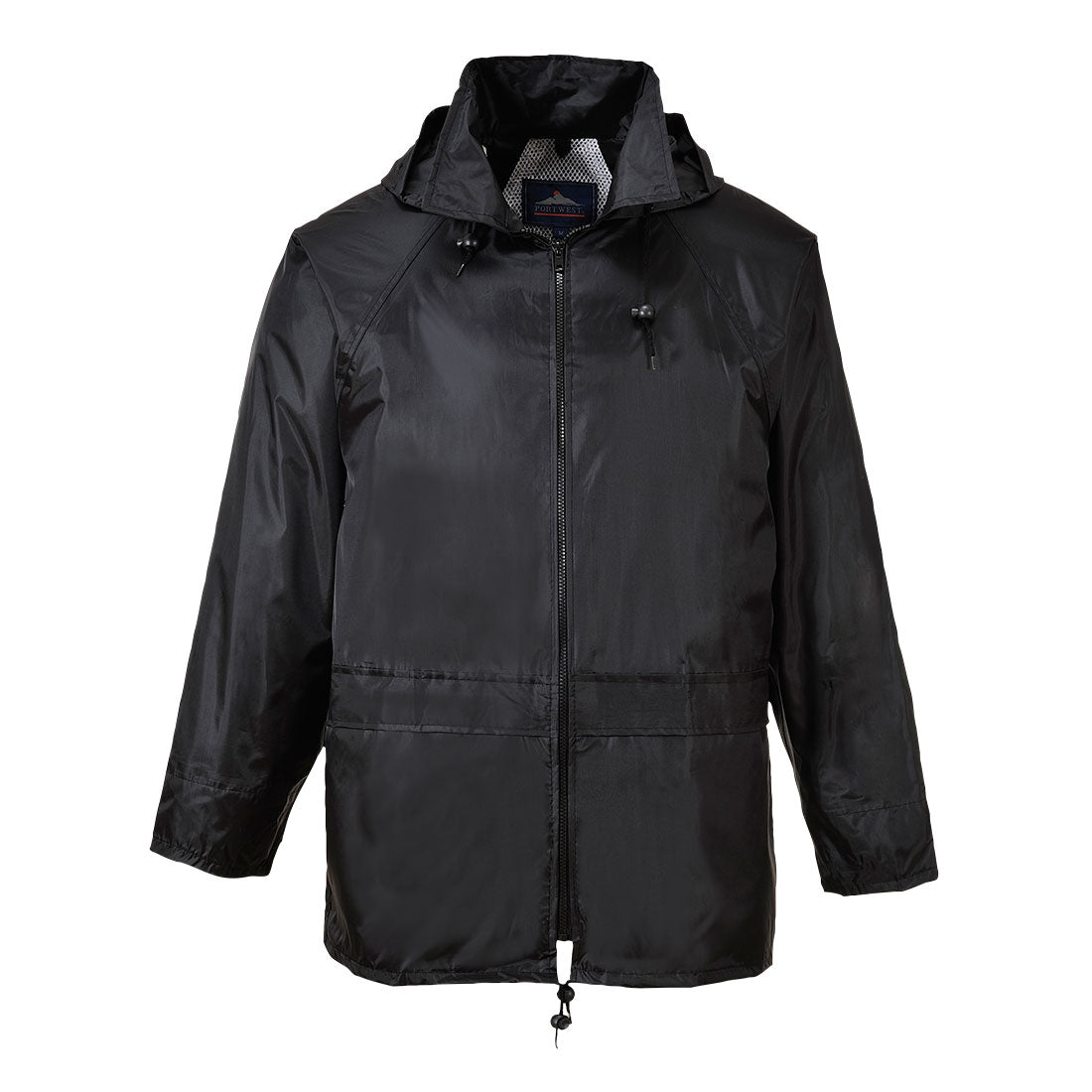 Portwest S440 Black Sz L Classic Rain Jacket Coat Waterproof Hooded Zipped
