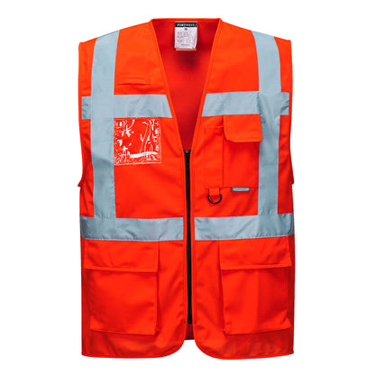 Portwest S476 Red Sz L Hi-Vis Vest Berlin Executive Pockets Reflective