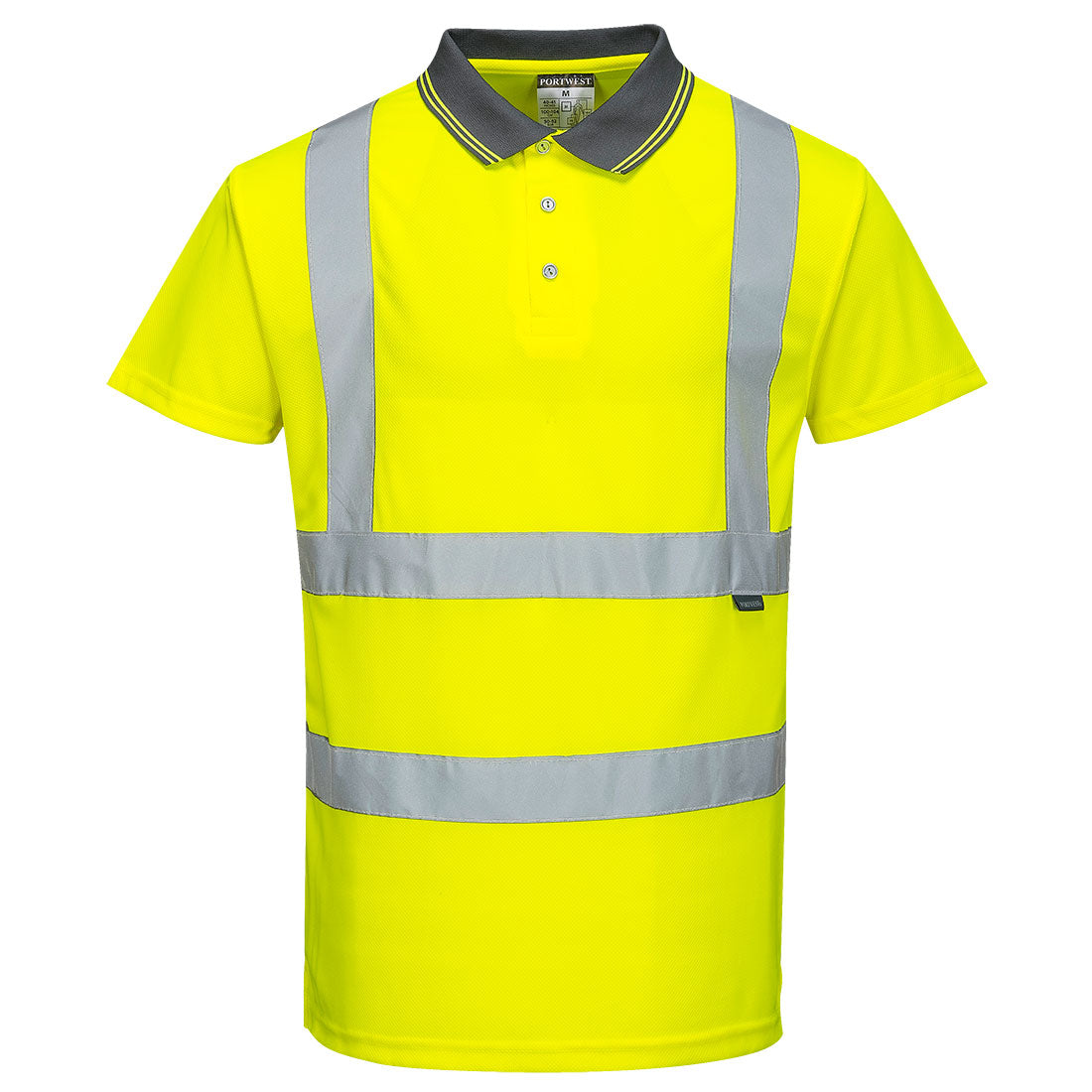 Portwest S477 - Yellow Sz L Hi-Vis Short Sleeve Polo Shirt Reflective