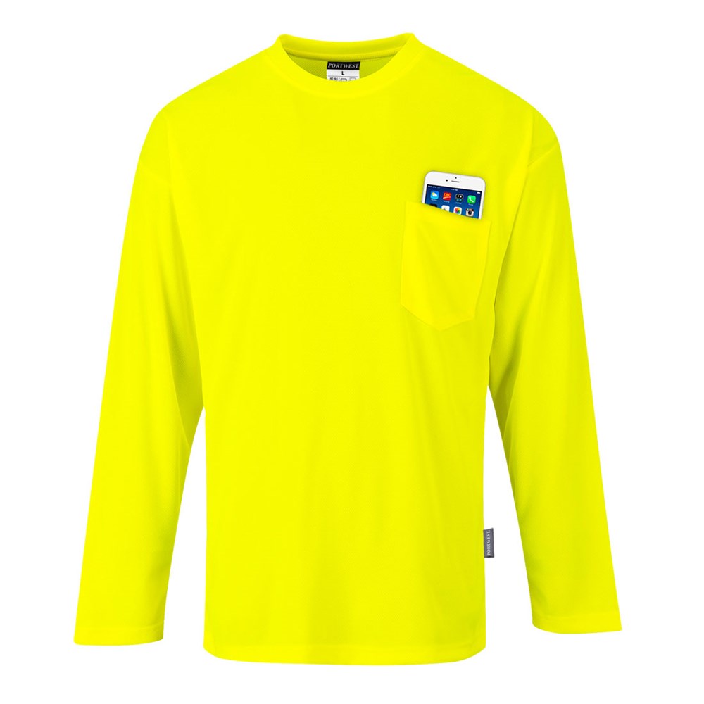 Portwest S579YER4XL -  sz 4XL Day-Vis Pocket Long Sleeve T-Shirt - Yellow